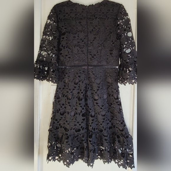 New Love X Design Jet Black Bell Sleeve Lace Mini Dress Fit And Flare Medium - Picture 10 of 16